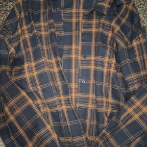 SHEIN Navy and Orange Plaid Button Down Shirt